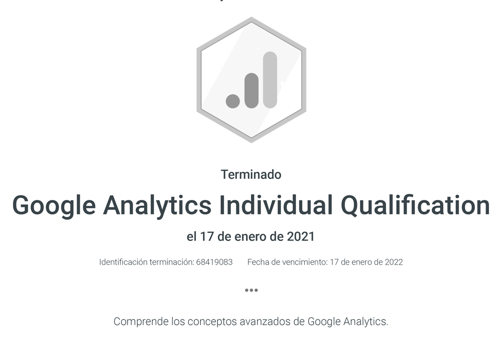 Certificado de Google Analytics